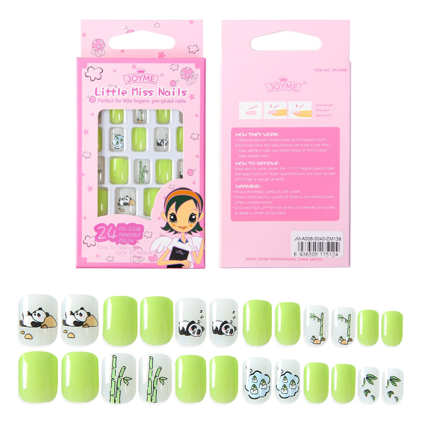 24 PCs Pre-Glued Kids Nails- CM138