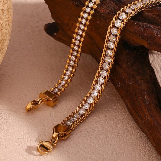 Zircon Braid Chain Bracelet- 18K Gold plated