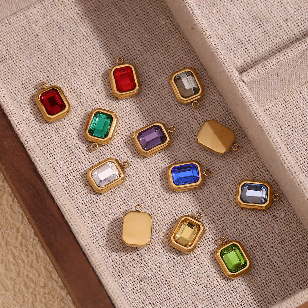 Square Glass Pendant- 18k Gold Plated