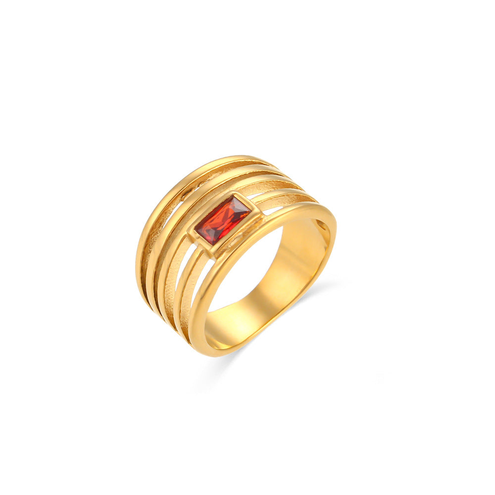 18K Gold Plated Hollow Multi Layer Zircon Ring- GPR01