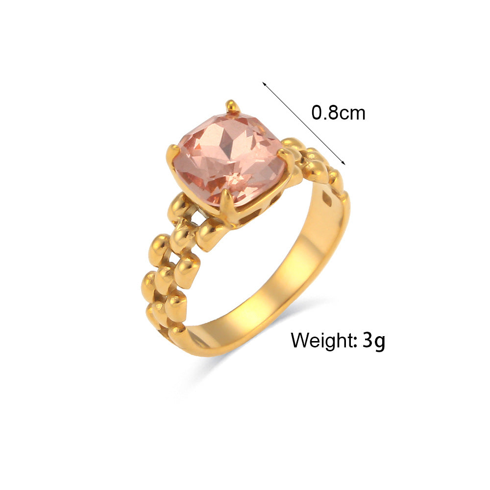 18K gold hollow strap chain zircon ring- GPY06