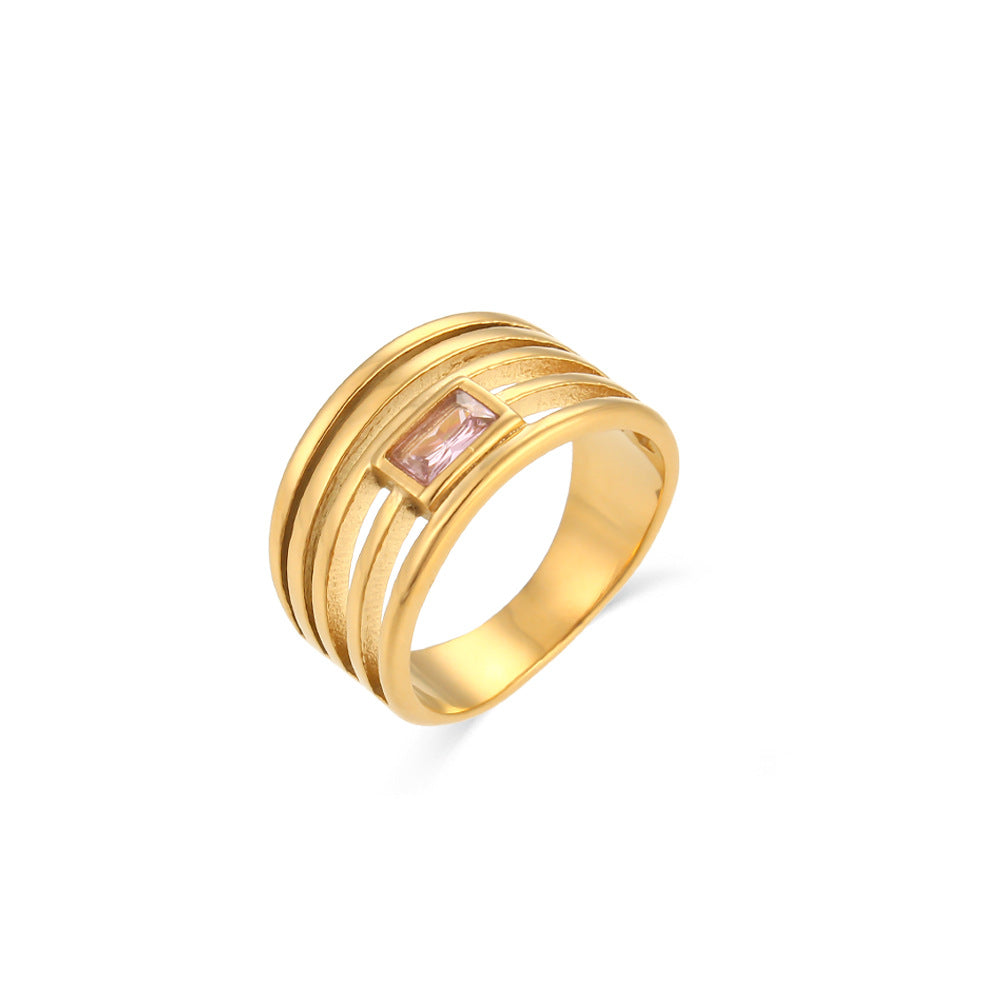 18K Gold Plated Hollow Multi Layer Zircon Ring- GPR01