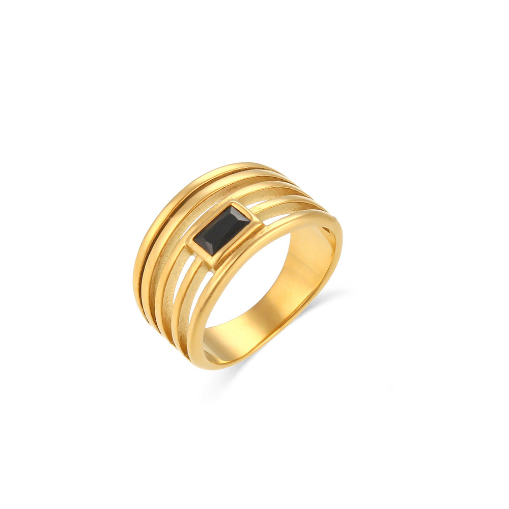 18K Gold Plated Hollow Multi Layer Zircon Ring- GPR01