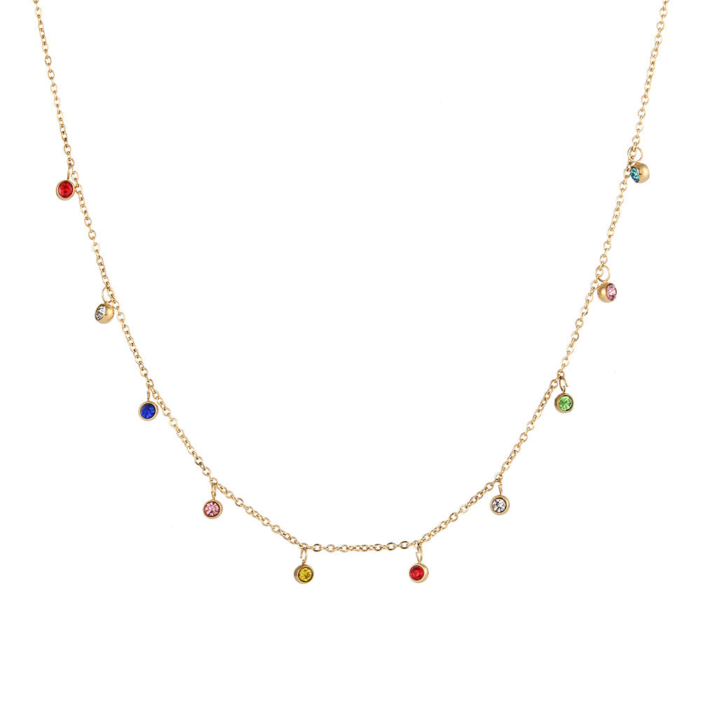 Round Zircon 5 Beads Necklace- 18K Gold Plated- GPY03