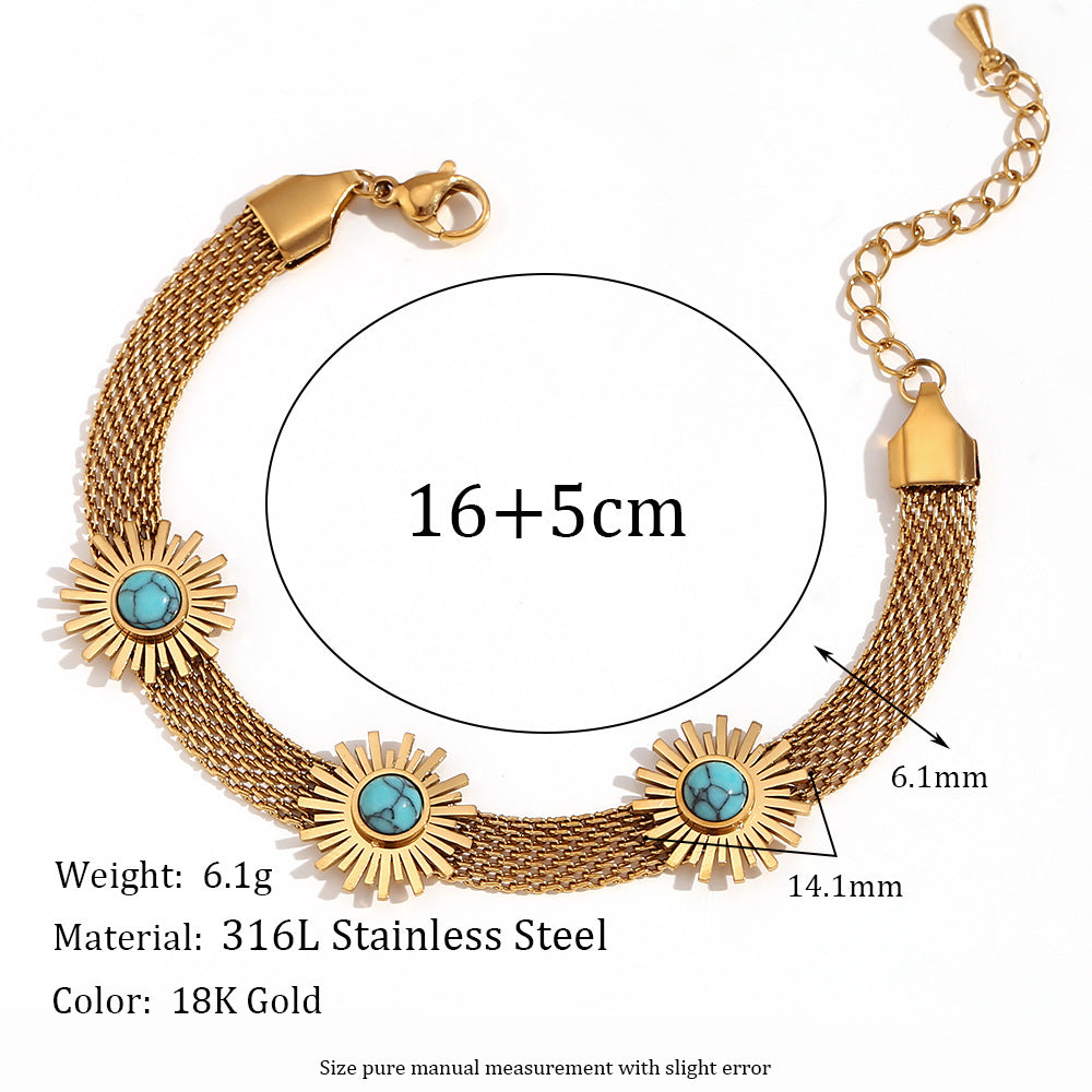 18 K Gold Plated Turquoise Sunflower Braided Bracelet- GPY08