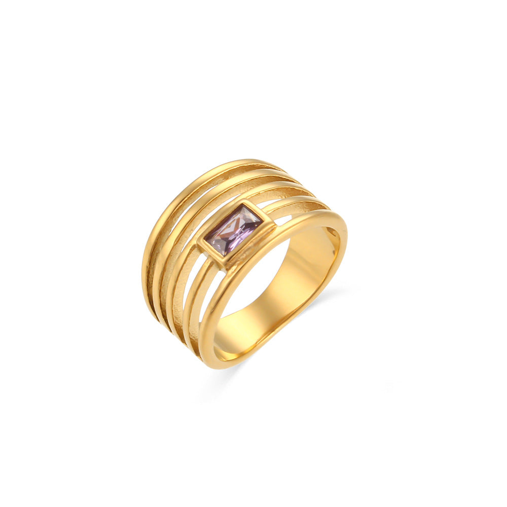 18K Gold Plated Hollow Multi Layer Zircon Ring- GPR01