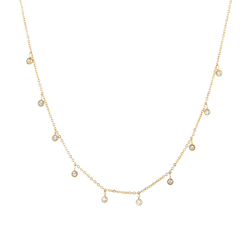 Round Zircon 5 Beads Necklace- 18K Gold Plated- GPY03