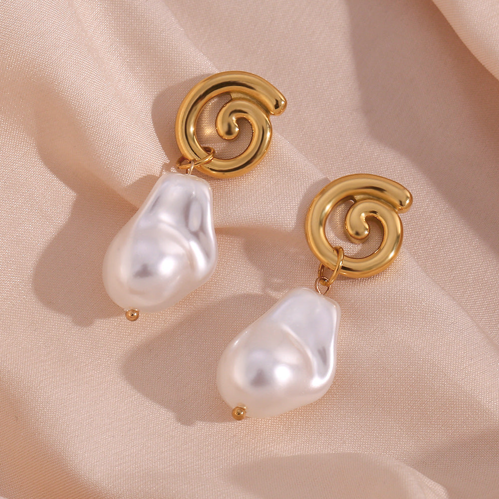 18K Gold Plated Baroque Pearl Whirlwind Earrings