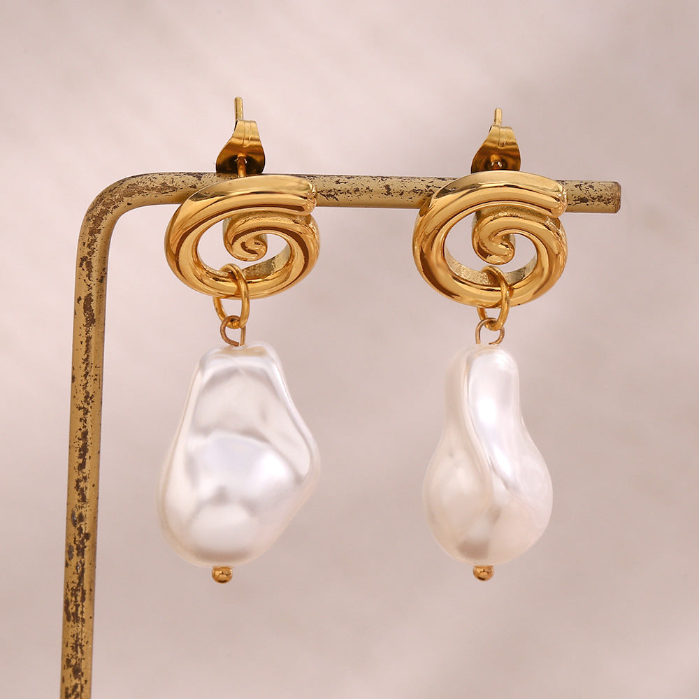 18K Gold Plated Baroque Pearl Whirlwind Earrings