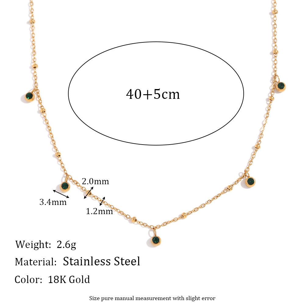 Round Zircon 5 Beads Necklace- 18K Gold Plated- GPY03