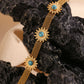 18 K Gold Plated Turquoise Sunflower Braided Bracelet- GPY08