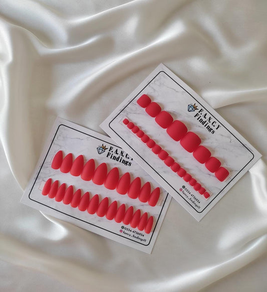 Poppy Red Matte Hand & Toe Set- Almond